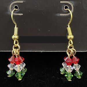 Handmade Red Clear & Green Crystal Bead Gold Tone Earrings by Neanie-Bot